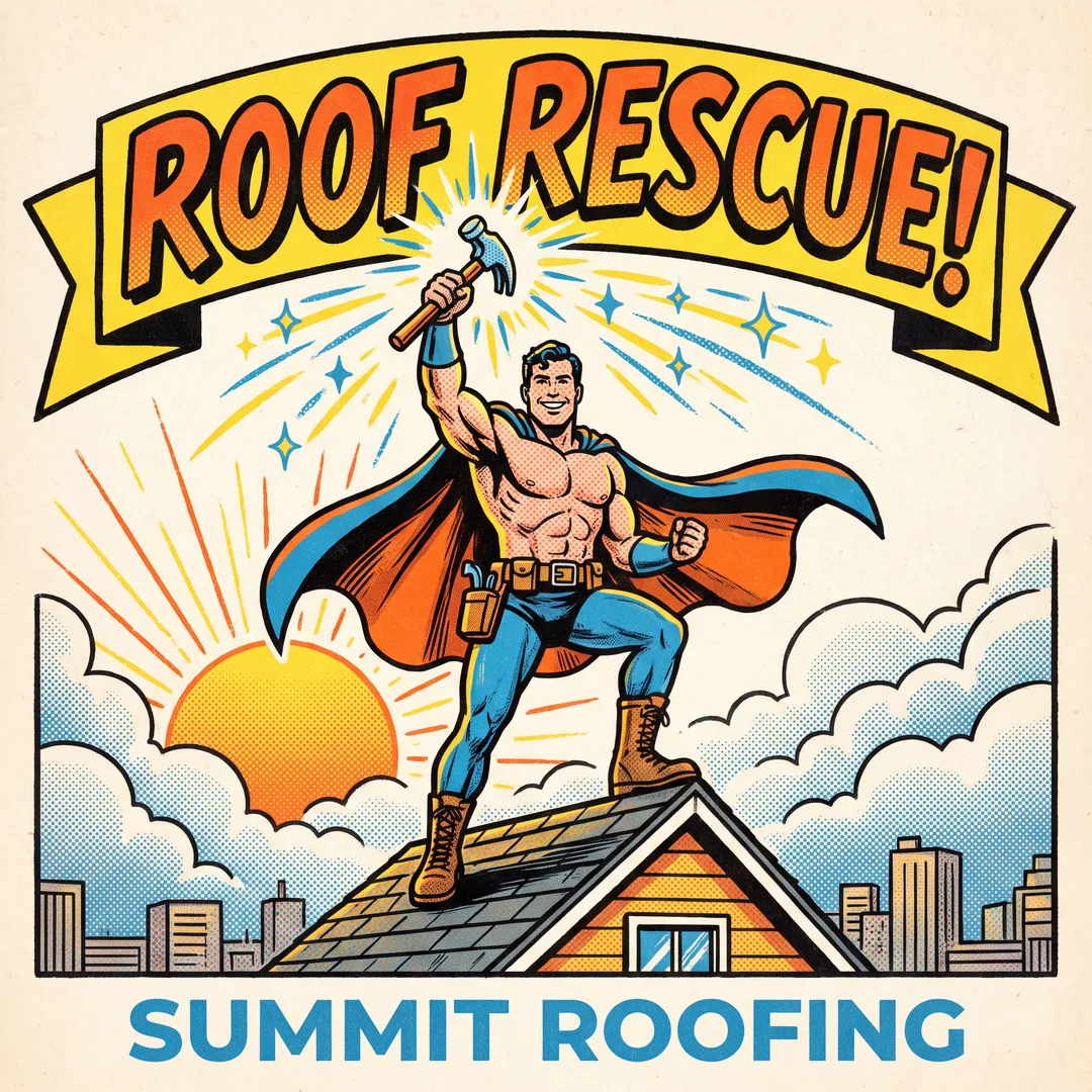 Comic hero roofing ad